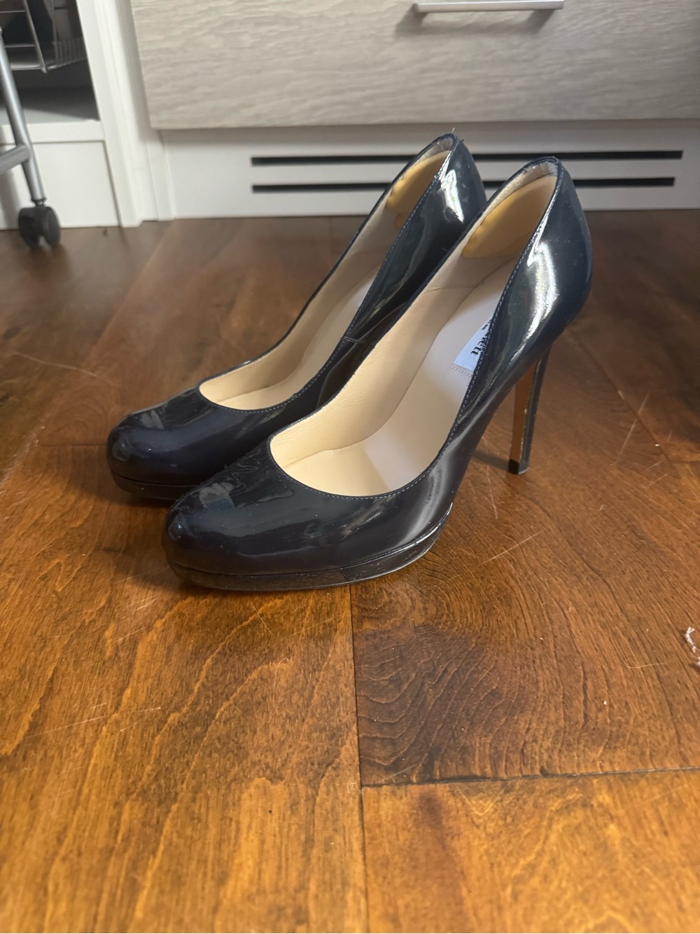 LK Bennett Navy Patent Sledge Platform Heels